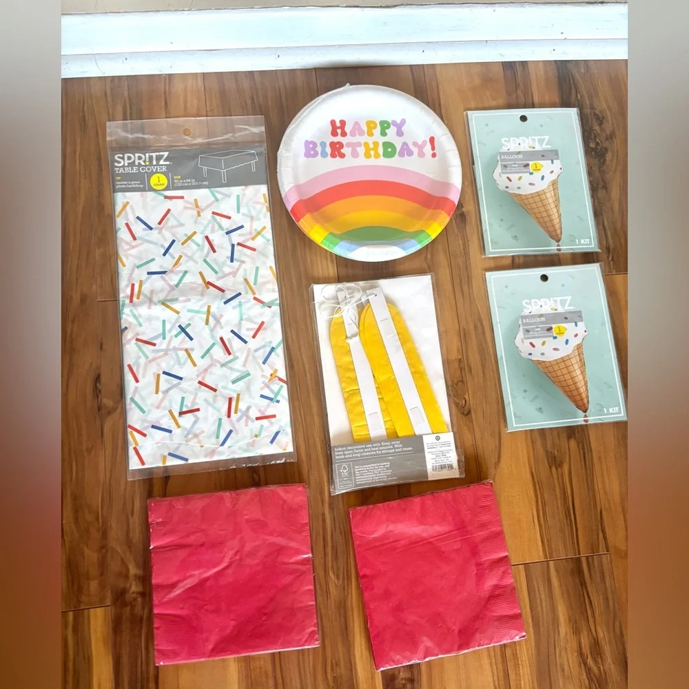 Spritz Multicolor Leftover birthday party supplies ice cream sprinkles balloon